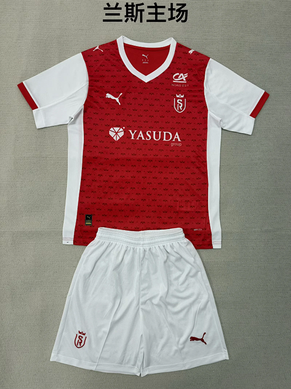 Niño_kids kit 25-26 Stade de Reims home soccer jersey size 16-28